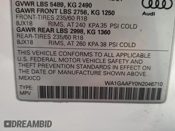 ✅ 2022 Audi Q5 S line Premium • VIN: WA1GAAFY0N2046710 • Лот: 71644985. Опубликован ранее на Copart с пробегом 50 503 миль. Бесплатный доступ к архиву аукционных продаж из США и подробный отчёт об истории автомобиля на DreamBid. Изображение 13.