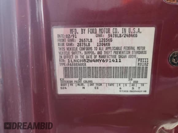 ✅ 1991 Lincoln Town Car • VIN: 1LNCM82W4MY691411 • Лот: 63280765. Опубликован ранее на Copart с пробегом 148 292 миль. Бесплатный доступ к архиву аукционных продаж из США и подробный отчёт об истории автомобиля на DreamBid. Изображение 12.