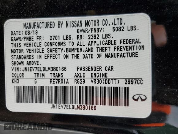 ✅ 2020 Infiniti Q60 Luxe • VIN: JN1EV7EL9LM380166 • Лот: 59304475. Опубликован ранее на Copart с пробегом 43 767 миль. Бесплатный доступ к архиву аукционных продаж из США и подробный отчёт об истории автомобиля на DreamBid. Изображение 12.