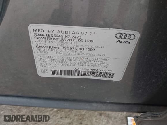 ✅ 2012 Audi Q5 Premium Plus • VIN: WA1LFAFP2CA017557 • Lot: 42892317. Wystawiony na IAAI z przebiegiem 126 596 mil. Bezpłatny archiwum sprzedaży aukcyjnych z USA i szczegółowy raport historii pojazdu na DreamBid. Zdjęcie 9.