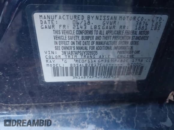 ✅ 2018 Nissan Sentra SV • VIN: 3N1AB7AP9JY328935 • Lot: 43407075. Listed on IAAI with 112,827 mi. Free auction sales archive from the USA and detailed vehicle history report at DreamBid. Image 9.