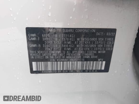 ✅ 2022 Subaru Ascent Limited • VIN: 4S4WMAKDXN3429216 • Lot: 43667554. Listed on IAAI with 46,092 mi. Free auction sales archive from the USA and detailed vehicle history report at DreamBid. Image 9.