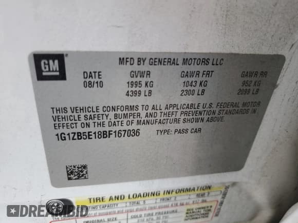 ✅ 2011 Chevrolet Malibu 1LS • VIN: 1G1ZB5E18BF167036 • Lot: 76698454. Listed on Copart with 207,420 mi. Free auction sales archive from the USA and detailed vehicle history report at DreamBid. Image 14.