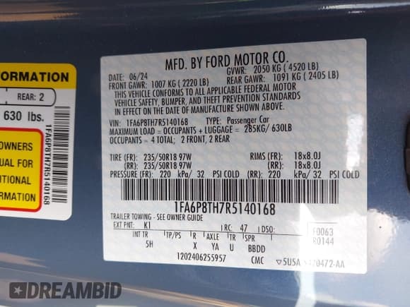 ✅ 2024 Ford Mustang EcoBoost Premium • VIN: 1FA6P8TH7R5140168 • Лот: 43442074. Опубликован ранее на IAAI с пробегом 15 468 миль. Бесплатный доступ к архиву аукционных продаж из США и подробный отчёт об истории автомобиля на DreamBid. Изображение 9.