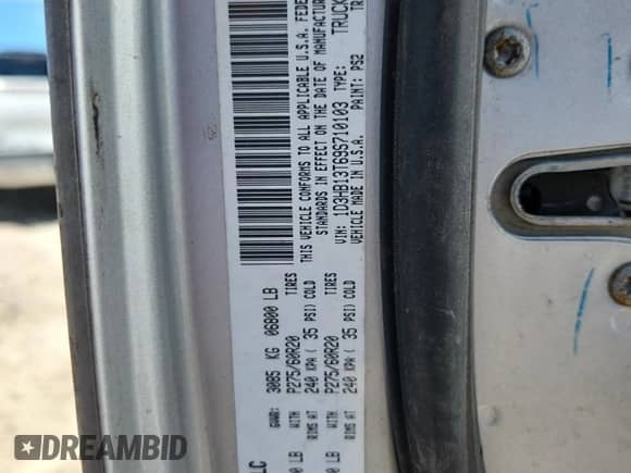 2009 Dodge 1500 Sport with VIN 1D3HB13T69S710103, listed as a Copart auction lot 80182515 with 197,933 mi miles and Salvage title. Bid and sale history available at DreamBid. Image 12.