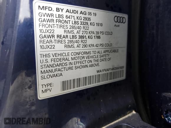 ✅ 2019 Audi Q8 Prestige • VIN: WA1FVAF14KD041920 • Lot: 90705815. Listed on Copart with 36,815 mi. Free auction sales archive from the USA and detailed vehicle history report at DreamBid. Image 13.