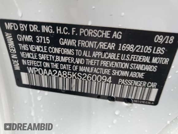 ✅ 2019 Porsche 718 Cayman • VIN: WP0AA2A85KS260094 • Lot: 37977493. Listed on Copart with 22,805 mi. Free auction sales archive from the USA and detailed vehicle history report at DreamBid. Image 12.