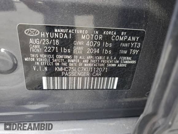 2019 Hyundai Ioniq SEL с VIN KMHC75LC7KU112071, выставлен на аукционе Copart как лот 58437425 с пробегом 80 019 миль миль и Списание • Salvage title. История ставок и продаж доступна на DreamBid. Изображение 12.