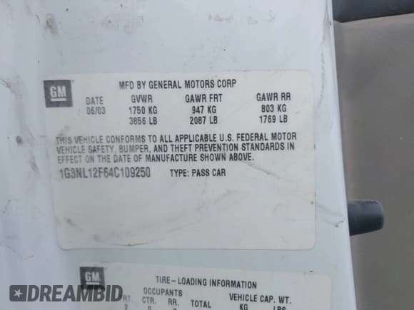 ✅ 2004 Oldsmobile Alero GL1 • VIN: 1G3NL12F64C109250 • Лот: 43761262. Опубликован ранее на IAAI с пробегом 207 542 миль. Бесплатный доступ к архиву аукционных продаж из США и подробный отчёт об истории автомобиля на DreamBid. Изображение 9.