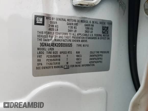 2013 Chevrolet Captiva Sport LTZ с VIN 3GNAL4EK2DS559326, выставлен на аукционе Copart как лот 42244965 с пробегом 165 475 миль миль и Списание • Salvage title. История ставок и продаж доступна на DreamBid. Изображение 15.