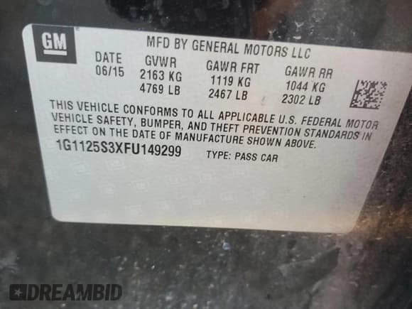 ✅ 2015 Chevrolet Impala LT • VIN: 1G1125S3XFU149299 • Lot: 84455505. Listed on Copart with 146,506 mi. Free auction sales archive from the USA and detailed vehicle history report at DreamBid. Image 12.