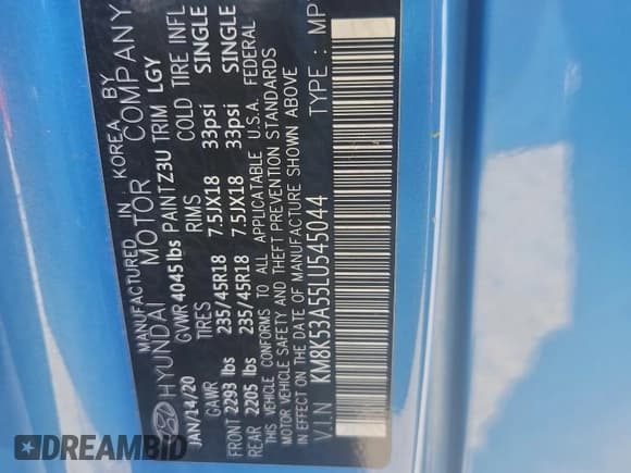 ✅ 2020 Hyundai Kona Ultimate • VIN: KM8K53A55LU545044 • Lot: 86808975. Listed on Copart with 138,117 mi. Free auction sales archive from the USA and detailed vehicle history report at DreamBid. Image 13.