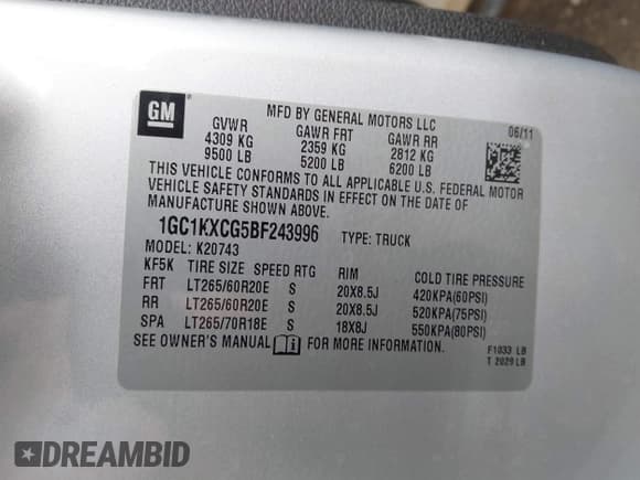 ✅ 2011 Chevrolet Silverado 2500HD LT • VIN: 1GC1KXCG5BF243996 • Лот: 41820026. Опубликован ранее на IAAI с пробегом 176 712 миль. Бесплатный доступ к архиву аукционных продаж из США и подробный отчёт об истории автомобиля на DreamBid. Изображение 9.