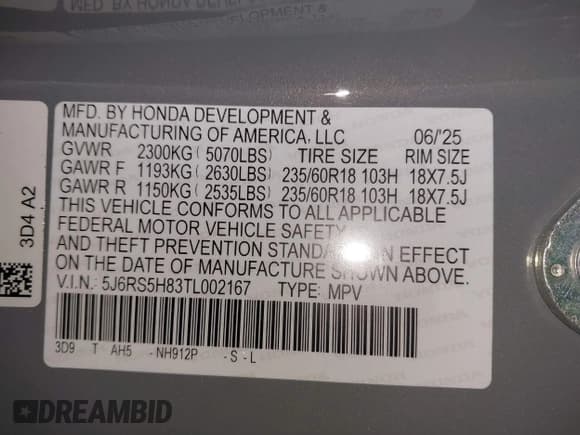 ✅ 2026 Honda CR-V Sport-L • VIN: 5J6RS5H83TL002167 • Lot: 43535859. Wystawiony na IAAI z przebiegiem 180 mil. Bezpłatny archiwum sprzedaży aukcyjnych z USA i szczegółowy raport historii pojazdu na DreamBid. Zdjęcie 9.