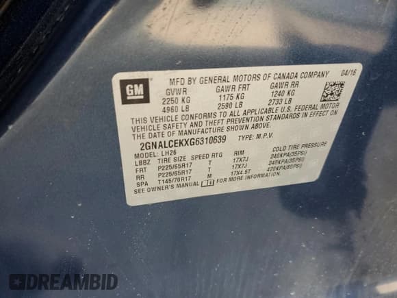 ✅ 2016 Chevrolet Equinox LT • VIN: 2GNALCEKXG6310639 • Лот: 65136024. Опубликован ранее на Copart с пробегом 79 861 миль. Бесплатный доступ к архиву аукционных продаж из США и подробный отчёт об истории автомобиля на DreamBid. Изображение 13.