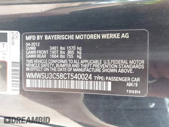 2012 MINI Hardtop с VIN WMWSU3C58CT540024, выставлен на аукционе IAAI как лот 42365569 с пробегом 103 274 миль миль и . История ставок и продаж доступна на DreamBid. Изображение 9.