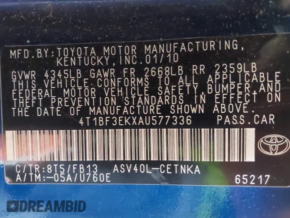 ✅ 2010 Toyota Camry LE • VIN: 4T1BF3EKXAU577336 • Lot: 43568053. Wystawiony na IAAI z przebiegiem 165 943 mil. Bezpłatny archiwum sprzedaży aukcyjnych z USA i szczegółowy raport historii pojazdu na DreamBid. Zdjęcie 9.