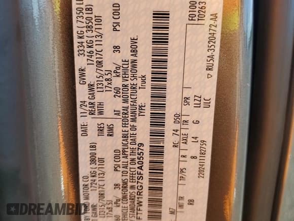 ✅ 2025 Ford F-150 Raptor • VIN: 1FTFW1RG7SFA05579 • Lot: 69725545. Listed on Copart with 22,353 mi. Free auction sales archive from the USA and detailed vehicle history report at DreamBid. Image 12.