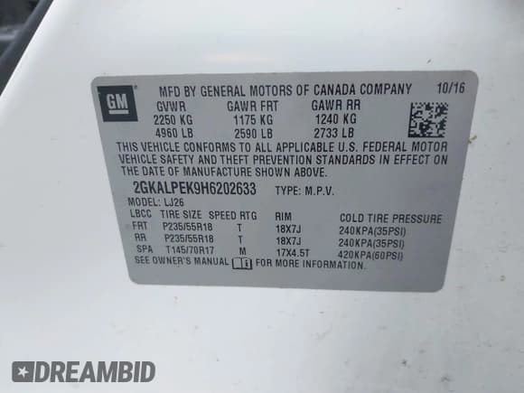 ✅ 2017 GMC Terrain SLT • VIN: 2GKALPEK9H6202633 • Lot: 43581341. Listed on IAAI with 142,353 mi. Free auction sales archive from the USA and detailed vehicle history report at DreamBid. Image 9.