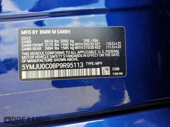 ✅ 2023 BMW X5 M • VIN: 5YMJU0C08P9R95113 • Lot: 56874944. Listed on Copart with 3,661 mi. Free auction sales archive from the USA and detailed vehicle history report at DreamBid. Image 13.