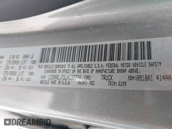 2020 Ram 1500 Laramie с VIN 1C6RREJT5LN133774, выставлен на аукционе IAAI как лот 42617186 с пробегом 40 057 миль миль и . История ставок и продаж доступна на DreamBid. Изображение 9.