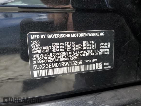 ✅ 2024 BMW X7 xDrive40i • VIN: 5UX23EM01R9V13269 • Lot: 82385935. Listed on Copart with 20,374 mi. Free auction sales archive from the USA and detailed vehicle history report at DreamBid. Image 13.