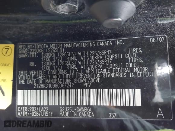 ✅ 2008 Lexus RX 350 • VIN: 2T2HK31U98C067242 • Lot: 43478229. Listed on IAAI with 117,170 mi. Free auction sales archive from the USA and detailed vehicle history report at DreamBid. Image 9.