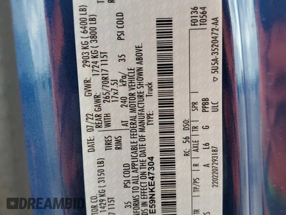 ✅ 2022 Ford F-150 XL • VIN: 1FTMF1E59NKE47304 • Lot: 57889635. Listed on Copart with 41,399 mi. Free auction sales archive from the USA and detailed vehicle history report at DreamBid. Image 12.