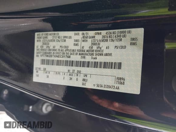 ✅ 2022 Ford F-250 XL • VIN: 1FT7W2BTXNEC01768 • Lot: 39888179. Listed on IAAI with 32,744 mi. Free auction sales archive from the USA and detailed vehicle history report at DreamBid. Image 9.