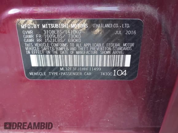 ✅ 2017 Mitsubishi Mirage ES • VIN: ML32F3FJ1HHF11499 • Lot: 43471467. Listed on IAAI with 57,737 mi. Free auction sales archive from the USA and detailed vehicle history report at DreamBid. Image 9.