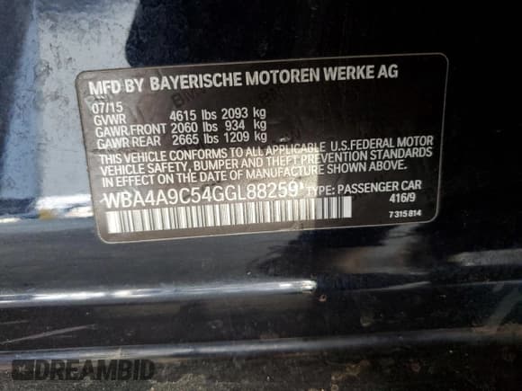 ✅ 2016 BMW 4 Series 428i • VIN: WBA4A9C54GGL88259 • Lot: 69875575. Listed on Copart with 80,577 mi. Free auction sales archive from the USA and detailed vehicle history report at DreamBid. Image 12.