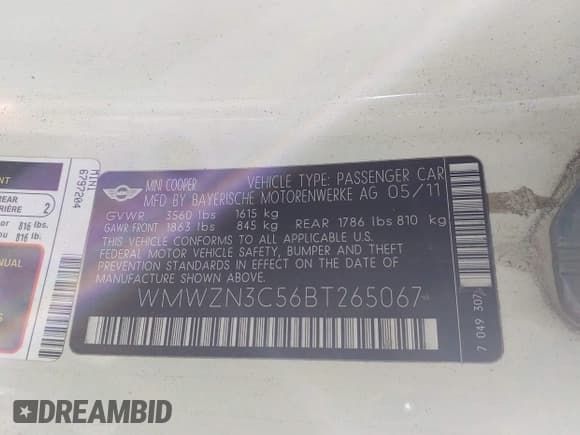 ✅ 2011 MINI Convertible • VIN: WMWZN3C56BT265067 • Лот: 43479919. Опубликован ранее на IAAI с пробегом 152 763 миль. Бесплатный доступ к архиву аукционных продаж из США и подробный отчёт об истории автомобиля на DreamBid. Изображение 9.