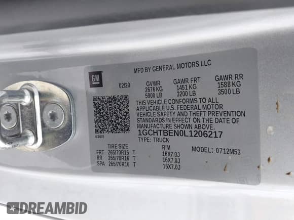 2020 Chevrolet Colorado 4WD Work Truck z VIN 1GCHTBEN0L1206217, wystawiony jako IAAI lot #41446311 z przebiegiem 44 711 mil mil oraz . Historia ofert i sprzedaży dostępna na DreamBid. Obrazek 9.