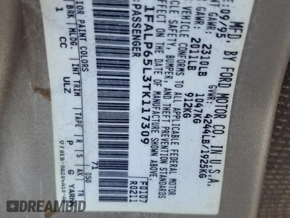 ✅ 1996 Ford Contour • VIN: 1FALP65L3TK117309 • Лот: 88454995. Опубликован ранее на Copart с пробегом 100 401 миль. Бесплатный доступ к архиву аукционных продаж из США и подробный отчёт об истории автомобиля на DreamBid. Изображение 12.