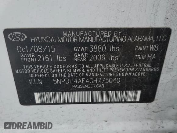 ✅ 2016 Hyundai Elantra SE • VIN: 5NPDH4AE4GH775040 • Lot: 48268434. Listed on Copart with 79,084 mi. Free auction sales archive from the USA and detailed vehicle history report at DreamBid. Image 13.