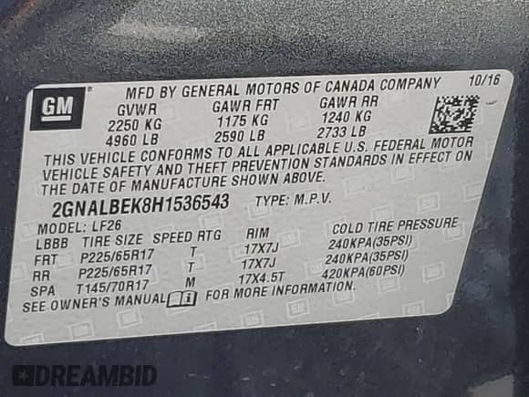 2017 Chevrolet Equinox LS with VIN 2GNALBEK8H1536543, listed as a Copart auction lot 90142475 with 250,591 mi miles and Clean title. Bid and sale history available at DreamBid. Image 13.