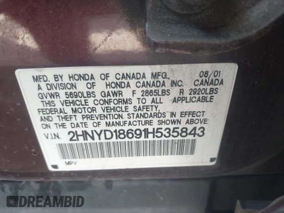 ✅ 2001 Acura MDX Touring • VIN: 2HNYD18691H535843 • Lot: 42027601. Wystawiony na IAAI z przebiegiem 148 655 mil. Bezpłatny archiwum sprzedaży aukcyjnych z USA i szczegółowy raport historii pojazdu na DreamBid. Zdjęcie 9.