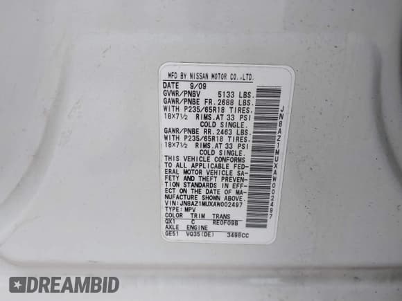 ✅ 2010 Nissan Murano SL • VIN: JN8AZ1MUXAW002497 • Lot: 43645915. Wystawiony na IAAI z przebiegiem 145 456 mil. Bezpłatny archiwum sprzedaży aukcyjnych z USA i szczegółowy raport historii pojazdu na DreamBid. Zdjęcie 9.