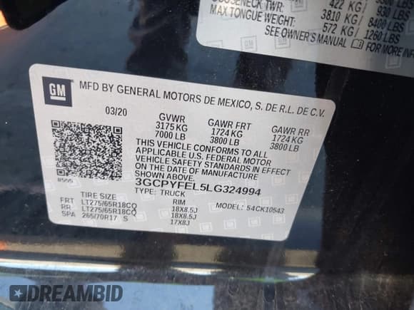 ✅ 2020 Chevrolet Silverado 1500 LT Trail Boss • VIN: 3GCPYFEL5LG324994 • Lot: 43609100. Listed on IAAI with 54,530 mi. Free auction sales archive from the USA and detailed vehicle history report at DreamBid. Image 9.