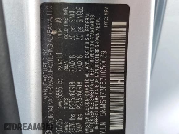 ✅ 2007 Hyundai Santa Fe SE • VIN: 5NMSH73E67H050039 • Lot: 64621384. Listed on Copart with 177,242 mi. Free auction sales archive from the USA and detailed vehicle history report at DreamBid. Image 13.