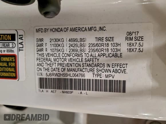 ✅ 2017 Honda CR-V EX • VIN: 5J6RW2H55HL064766 • Лот: 92501095. Опубликован ранее на Copart с пробегом 104 570 миль. Бесплатный доступ к архиву аукционных продаж из США и подробный отчёт об истории автомобиля на DreamBid. Изображение 13.