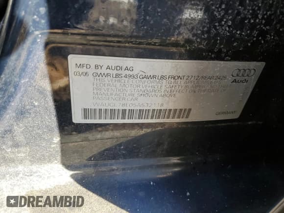 ✅ 2005 Audi S4 • VIN: WAUGL78E05A532118 • Lot: 87501375. Wystawiony na Copart z przebiegiem 150 526 mil. Bezpłatny archiwum sprzedaży aukcyjnych z USA i szczegółowy raport historii pojazdu na DreamBid. Zdjęcie 13.