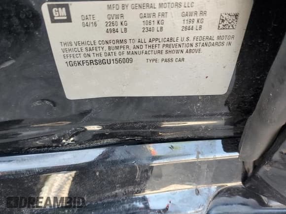 ✅ 2016 Cadillac CT6 Premium Luxury AWD • VIN: 1G6KF5RS8GU156009 • Lot: 68813744. Listed on Copart with 156,887 mi. Free auction sales archive from the USA and detailed vehicle history report at DreamBid. Image 12.