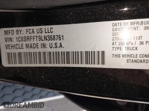 ✅ 2020 Ram 1500 Big Horn • VIN: 1C6SRFFT9LN368761 • Lot: 43091819. Listed on IAAI with Not provided. Free auction sales archive from the USA and detailed vehicle history report at DreamBid. Image 9.