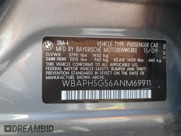 ✅ 2010 BMW 3 Series 328i • VIN: WBAPH5G56ANM69911 • Lot: 68366845. Listed on Copart with 258,616 mi. Free auction sales archive from the USA and detailed vehicle history report at DreamBid. Image 12.