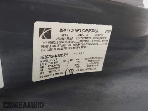 ✅ 2004 Saturn VUE V6 • VIN: 5GZCZ53444S841309 • Лот: 43456899. Опубликован ранее на IAAI с пробегом 106 043 миль. Бесплатный доступ к архиву аукционных продаж из США и подробный отчёт об истории автомобиля на DreamBid. Изображение 9.