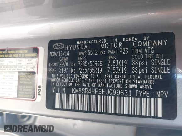 2015 Hyundai Santa Fe Limited z VIN KM8SR4HF6FU099631, wystawiony jako IAAI lot #43541205 z przebiegiem 209 264 mil mil oraz . Historia ofert i sprzedaży dostępna na DreamBid. Obrazek 9.