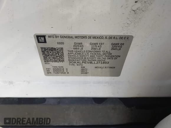 ✅ 2020 GMC Terrain SLT • VIN: 3GKALPEV8LL271893 • Lot: 43363322. Listed on IAAI with 107,342 mi. Free auction sales archive from the USA and detailed vehicle history report at DreamBid. Image 9.