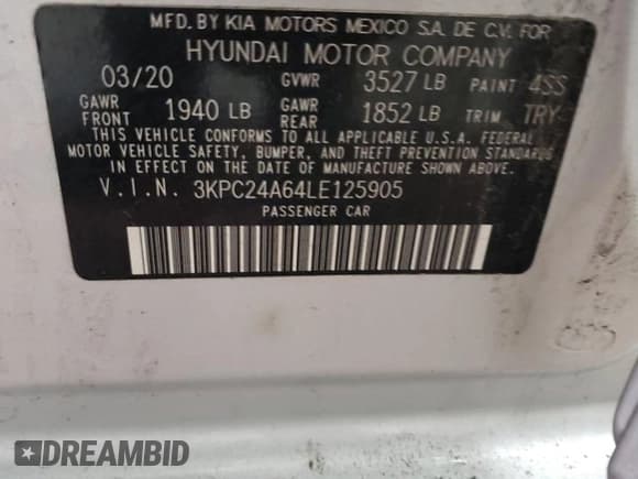 ✅ 2020 Hyundai Accent SE • VIN: 3KPC24A64LE125905 • Лот: 45128825. Опубликован ранее на Copart с пробегом 40 100 миль. Бесплатный доступ к архиву аукционных продаж из США и подробный отчёт об истории автомобиля на DreamBid. Изображение 13.