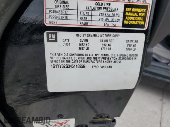 ✅ 2004 Chevrolet Corvette • VIN: 1G1YY32G345118956 • Лот: 57841695. Опубликован ранее на Copart с пробегом 162 413 миль. Бесплатный доступ к архиву аукционных продаж из США и подробный отчёт об истории автомобиля на DreamBid. Изображение 12.